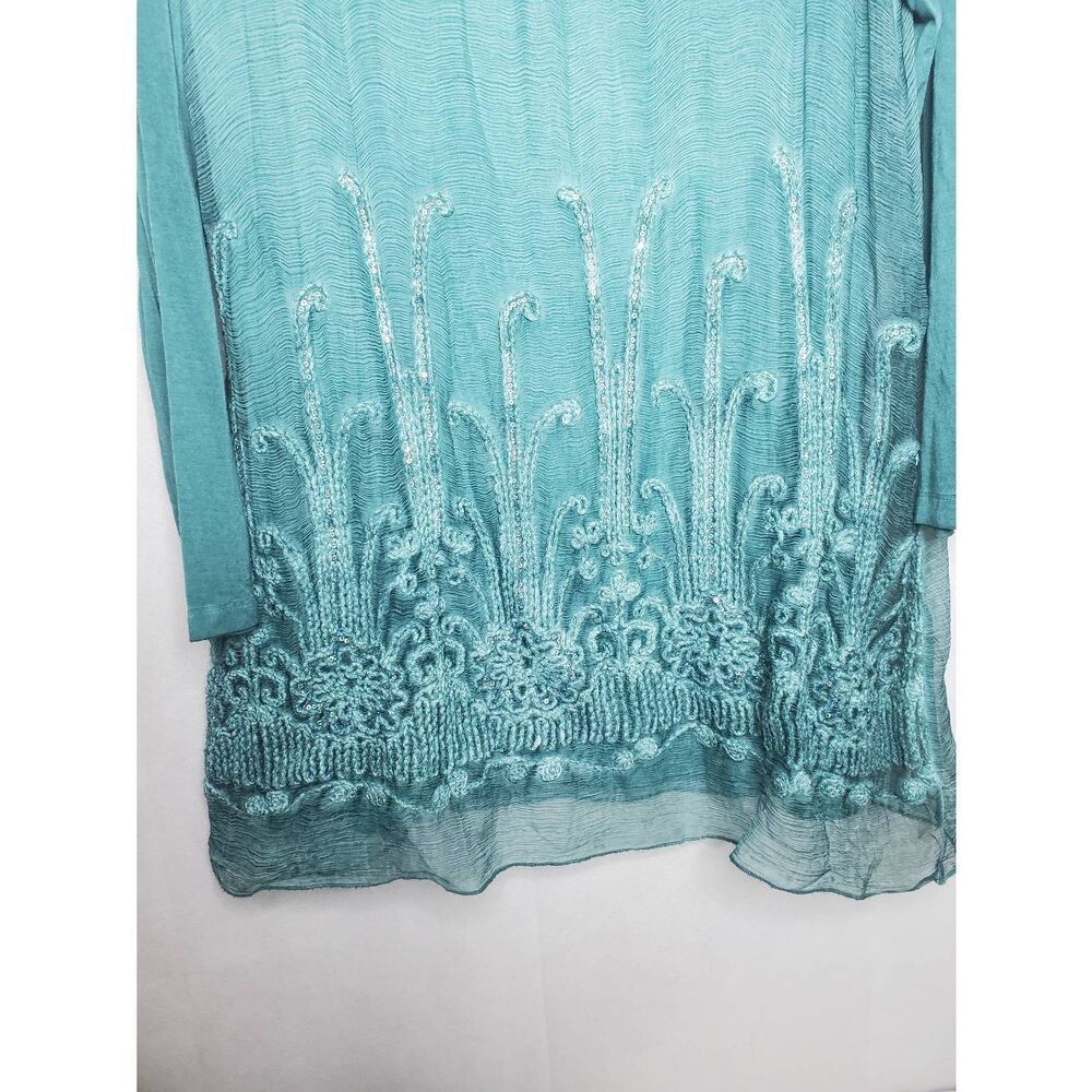 Soft Surroundings Silk Beaux Arts Cowl Neck Embellished Green Fairy Tunic Top - Picture 3 of 6